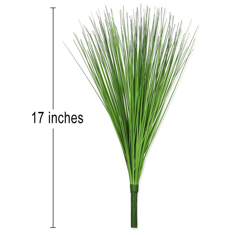 Beebel Artificial Plants 17" Artificial Onion Grass Bushes UV Resistant Plants Faux Shrubs Fake Wheat Grass Greenery Topiaries for Bathroom Home Office House Decorations (4 Pcs/Green) - Image 2